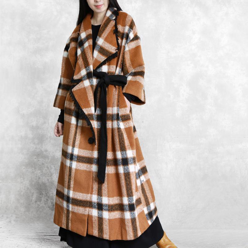 Boutique Plaid Woolen Coat Plus Size Wool Trench Coat Original De – Omychic