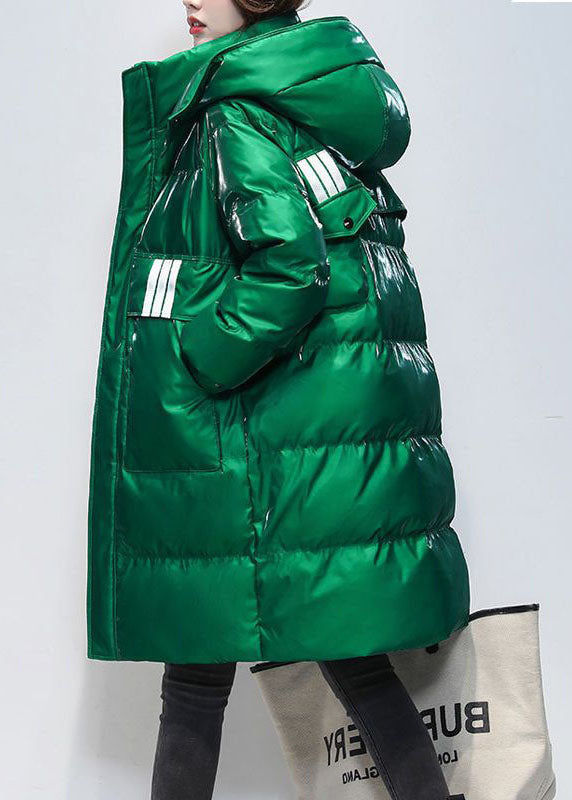 Casual Green Hooded Oversized Pockets Jacket Winter