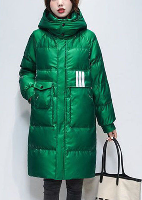 Casual Green Hooded Oversized Pockets Jacket Winter