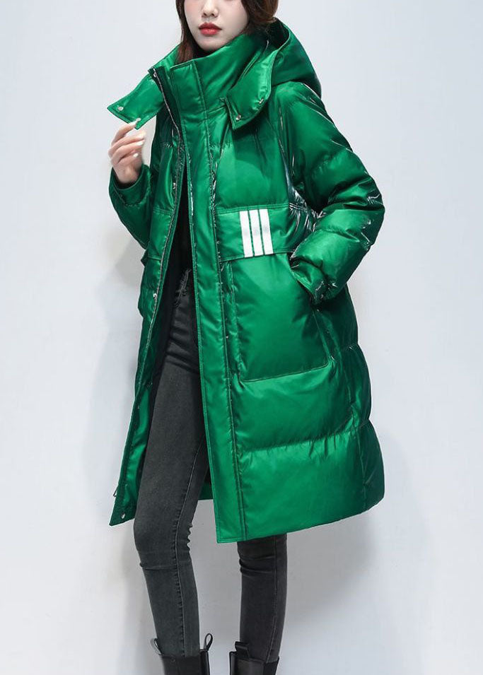 Casual Green Hooded Oversized Pockets Jacket Winter