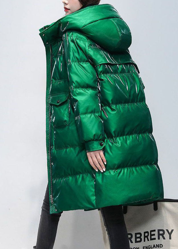 Casual Green Hooded Oversized Pockets Jacket Winter