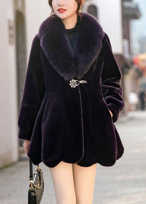 Chic Dull Purple Fur Collar Warm Mink Velvet Coat Winter