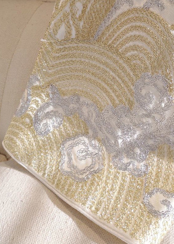 Chinese Style White Print Button Silk Coat Long Sleeve