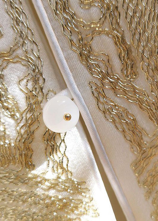 Chinese Style White Print Button Silk Coat Long Sleeve