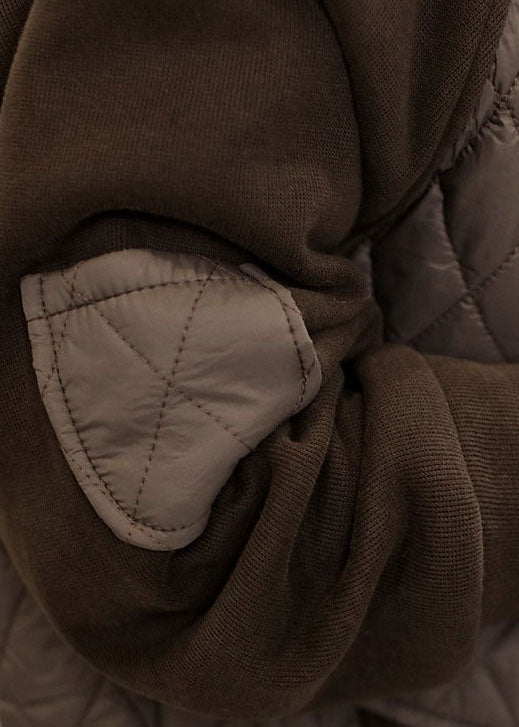 Classy Coffee Stand Collar Pockets Patchwork Fine Cotton Filled Jackets Winter