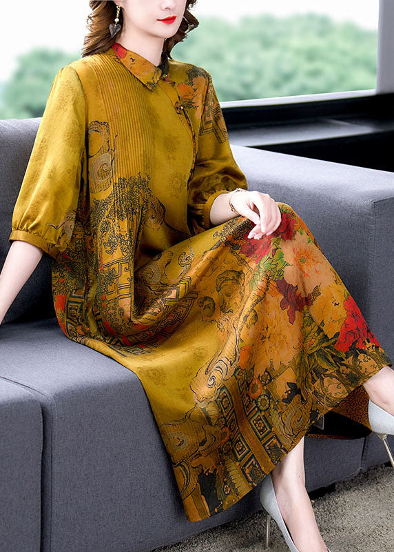 Handmade Yellow Peter Pan Collar Patchwork Vacation Mid Dresses Summer