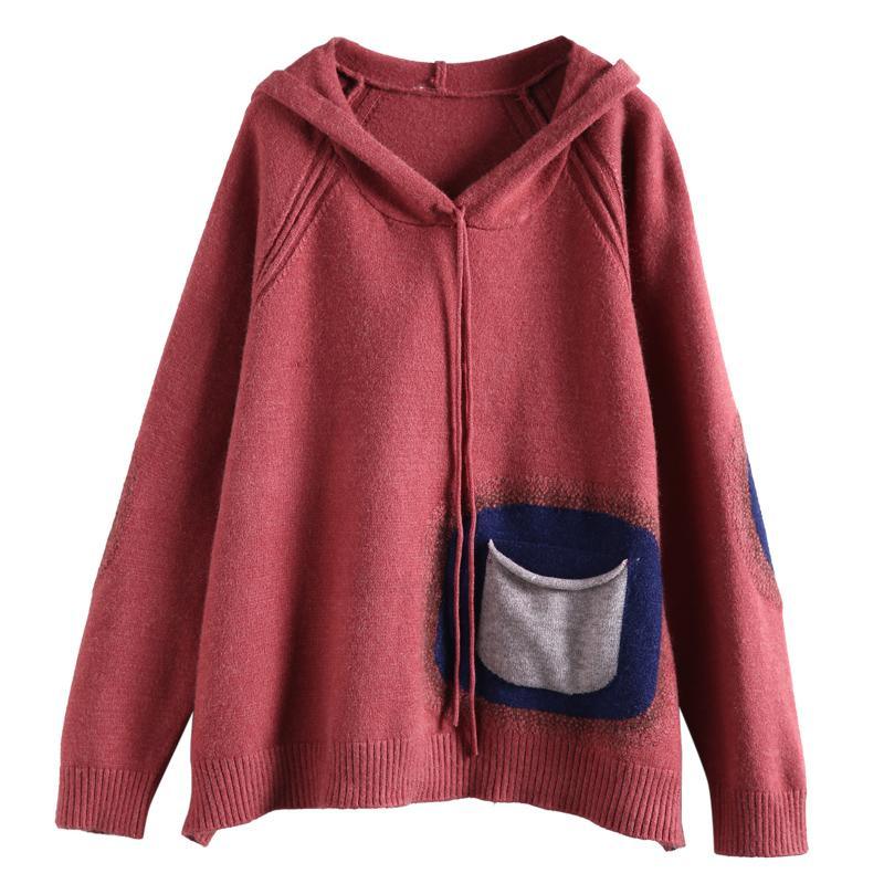 Cute Colorful Pocket Drawstring Sweater Knit Pullover - Omychic
