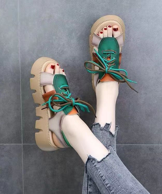 Colorblock Peep Toe Lace Up Splicing Casual Platform Sandals
