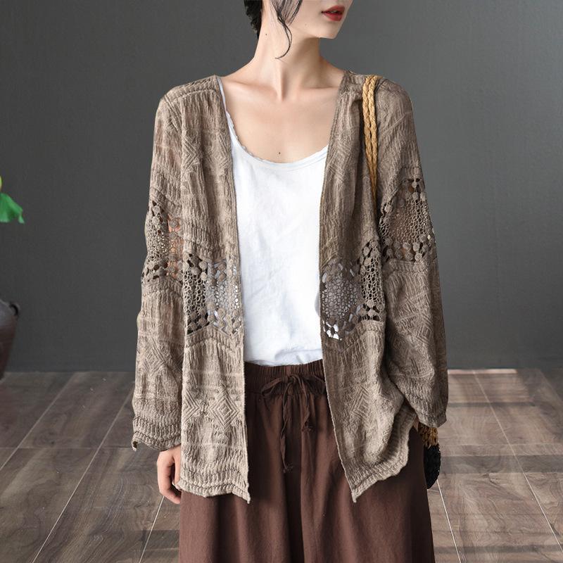 Cotton Casual Jacket Women Hollow Cardigan - Omychic