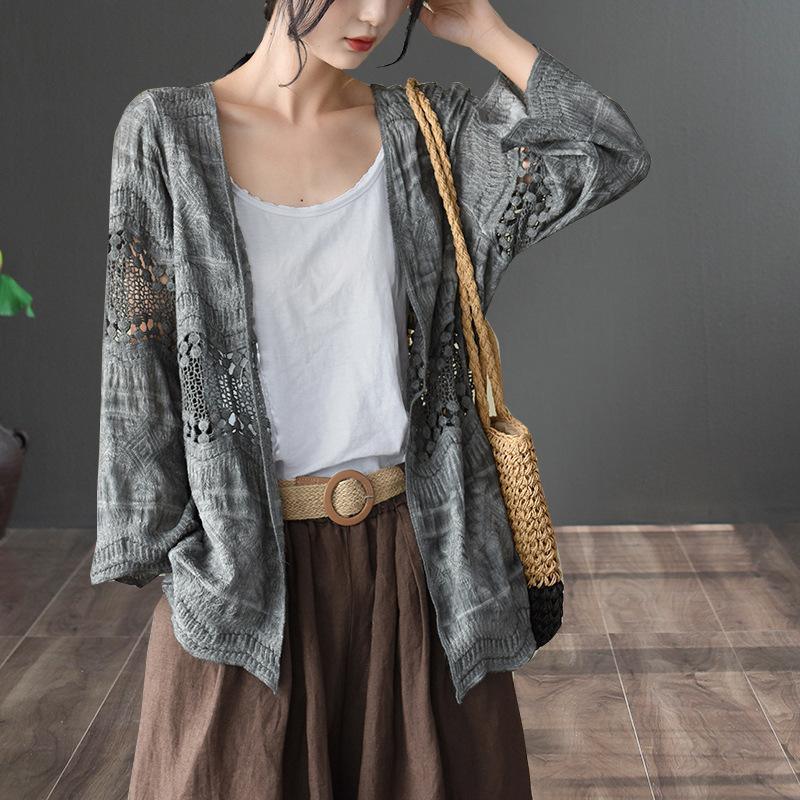 Cotton Casual Jacket Women Hollow Cardigan - Omychic