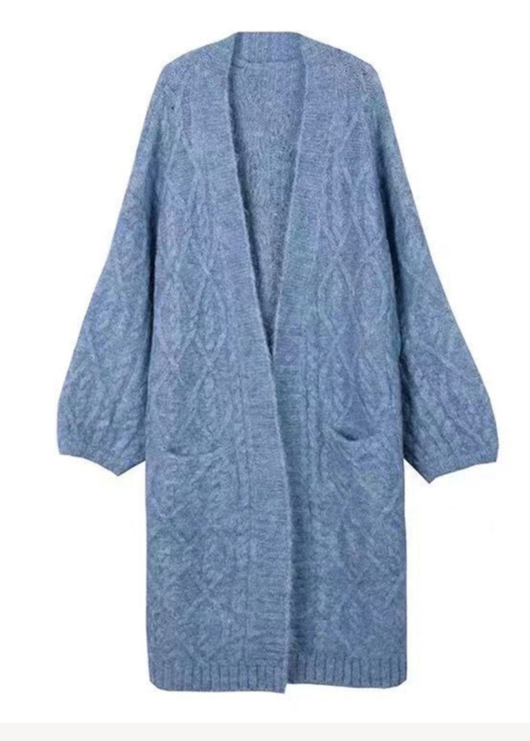 Cozy Style Blue V Neck Pockets Patchwork Woolen Cardigans Fall