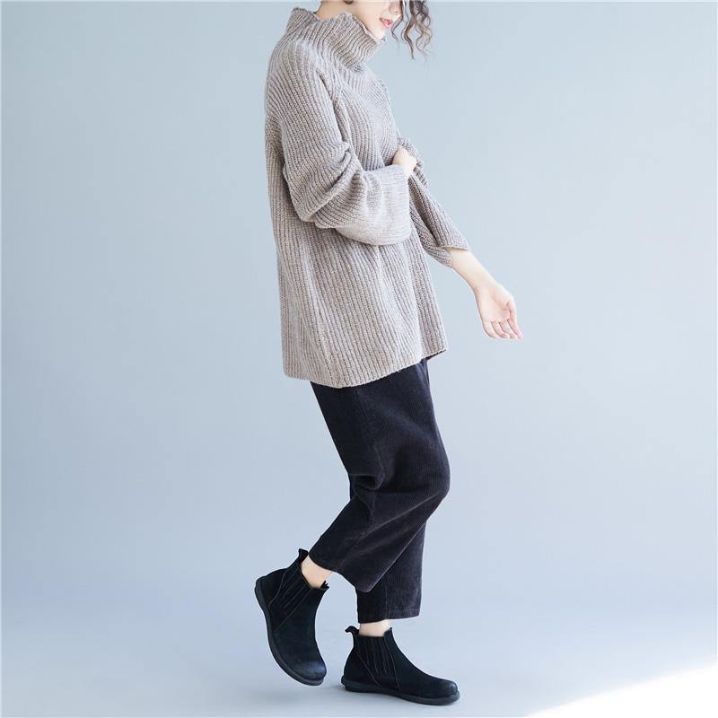 Cozy khaki clothes For Women Loose fitting high neck sweaters autumn - Omychic