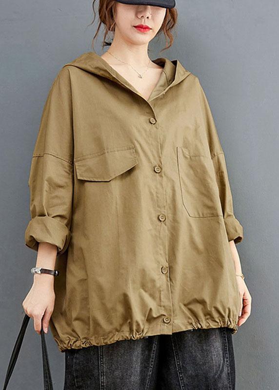 DIY Khaki Button Pockets Loose Fall Long sleeve Coat - Omychic