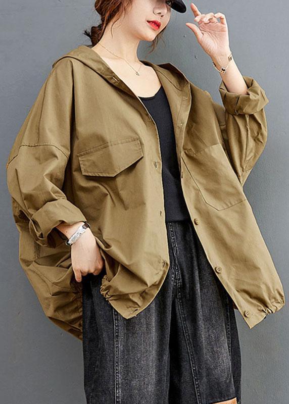 DIY Khaki Button Pockets Loose Fall Long sleeve Coat - Omychic