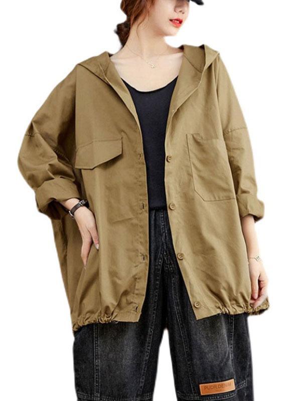 DIY Khaki Button Pockets Loose Fall Long sleeve Coat - Omychic