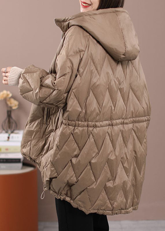 DIY Khaki Cinched Pockets Duck Down Winter Down Coat