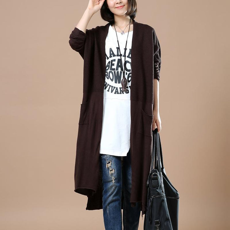 Deep brown long knit coats oversize cardigans - Omychic