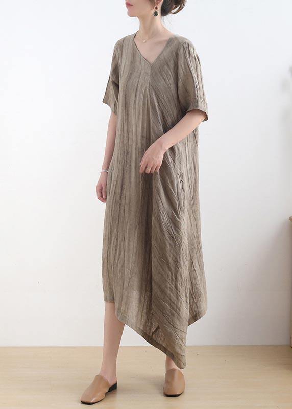 Classy Khaki O-Neck asymmetrical design Fall Knit Dress