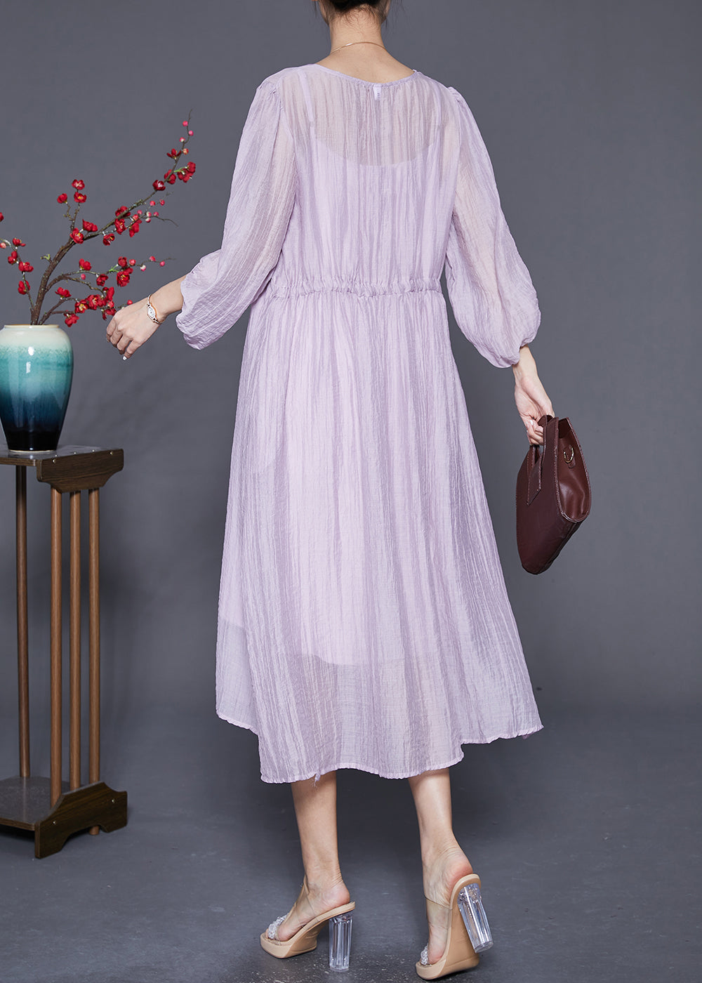 Diy Light Purple V Neck Cinched Silk Cotton Long Dresses Summer