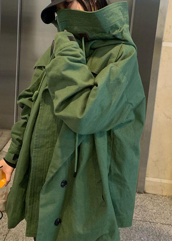 Elegant Green Loose zippered Pockets Casual Fall Coat - Omychic