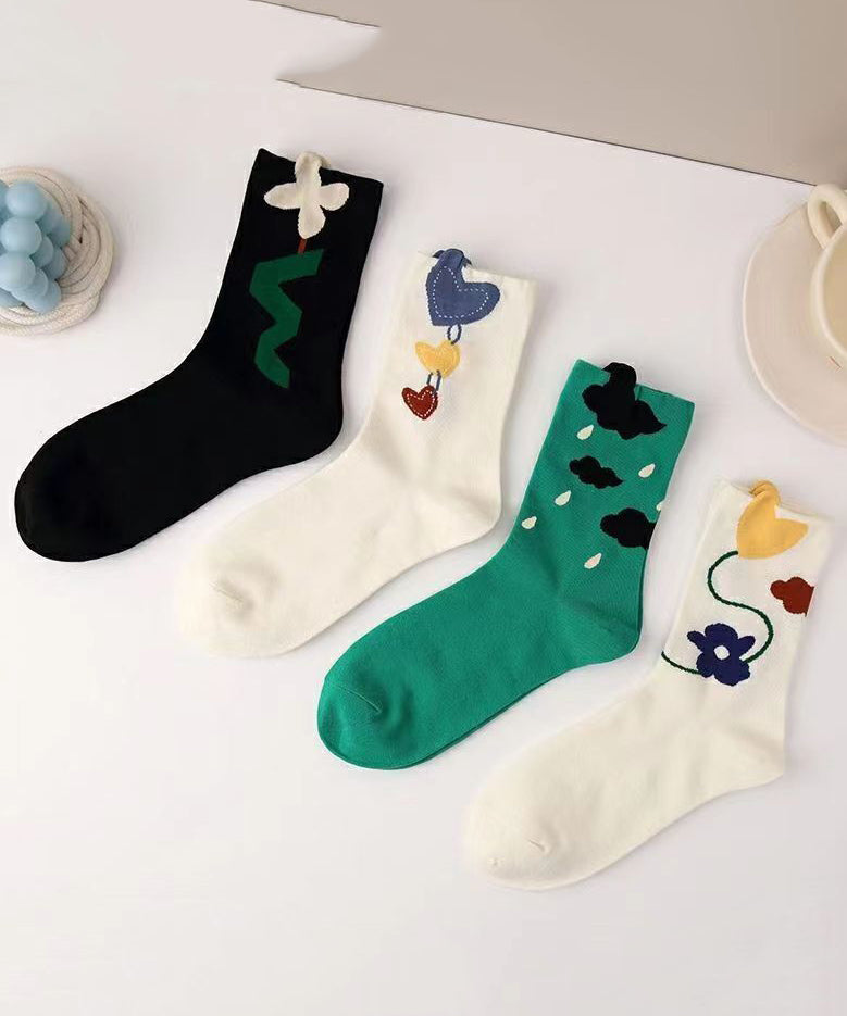 Fashion Cartoon Print Cotton Crew Socks
