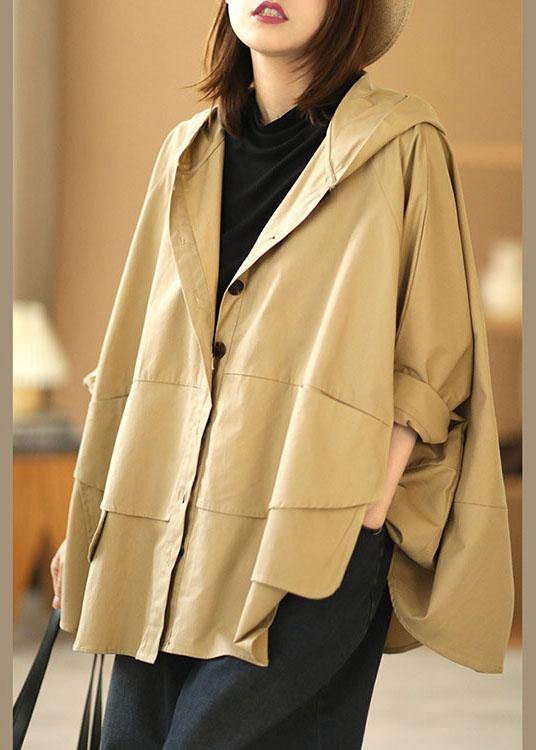 Fashion Khaki Bat wing Sleeve Patchwork Casual Fall Hooded Coat - Omychic