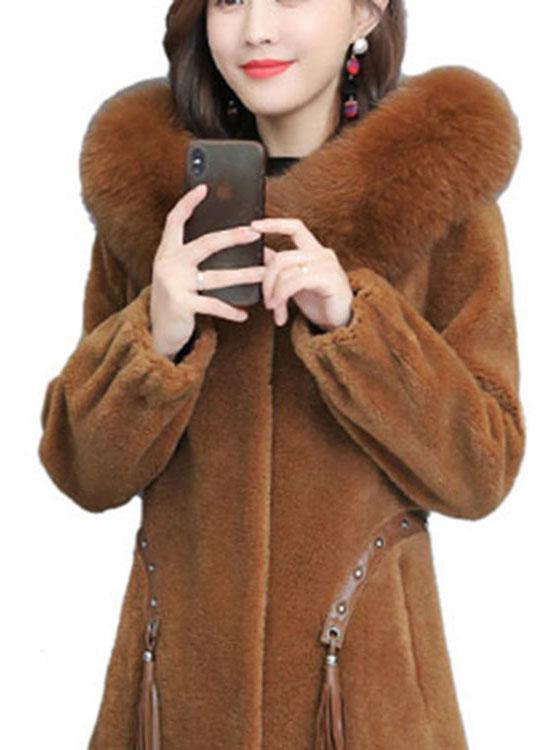 Fine Caramel Pockets Button Thick Winter Long sleeve Coats - Omychic