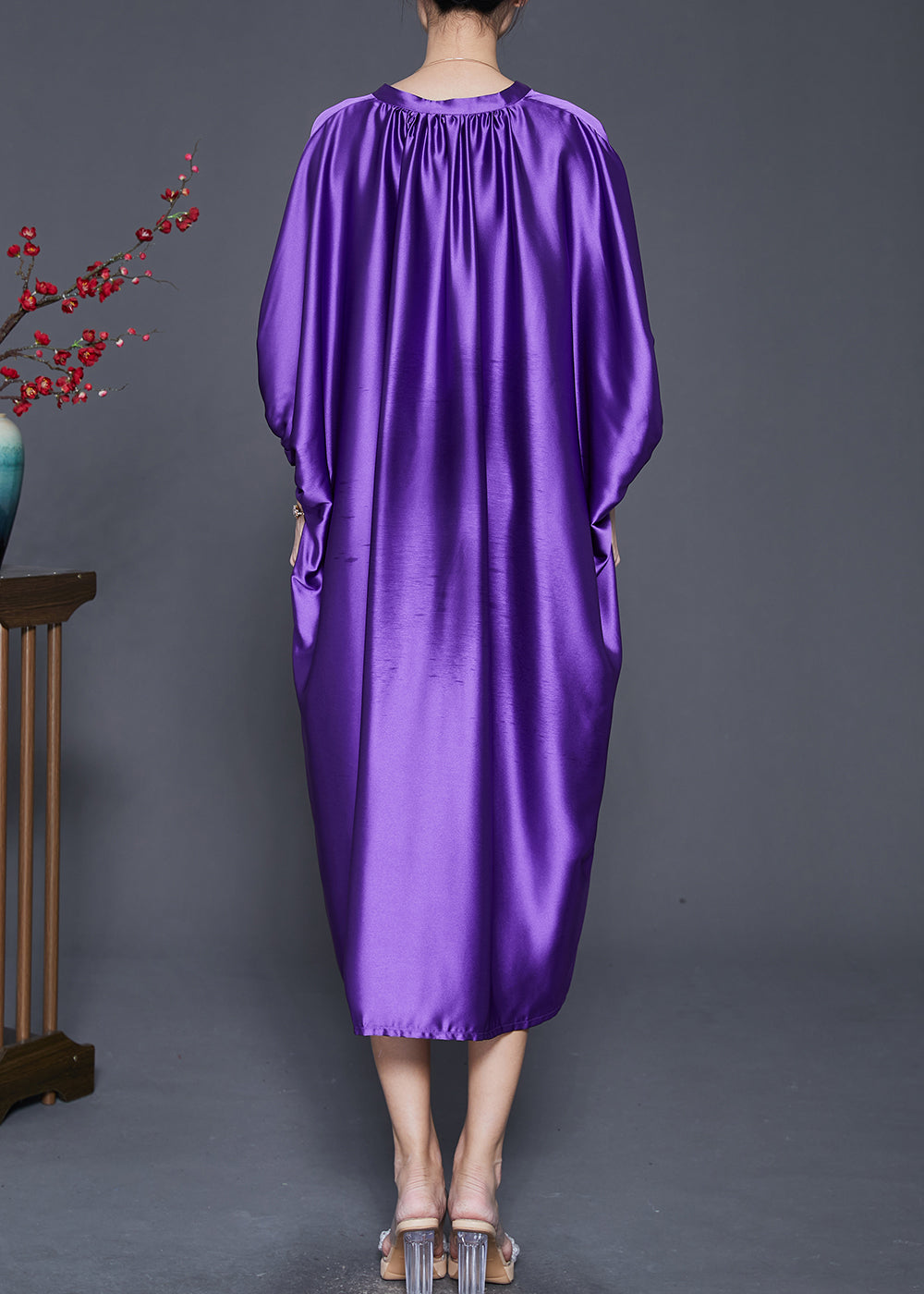 Fine Purple Side Open Draping Silk Vacation Dresses Spring