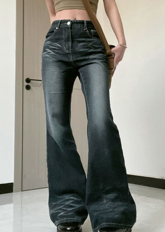 button down bottom flare wide denim golden stitch