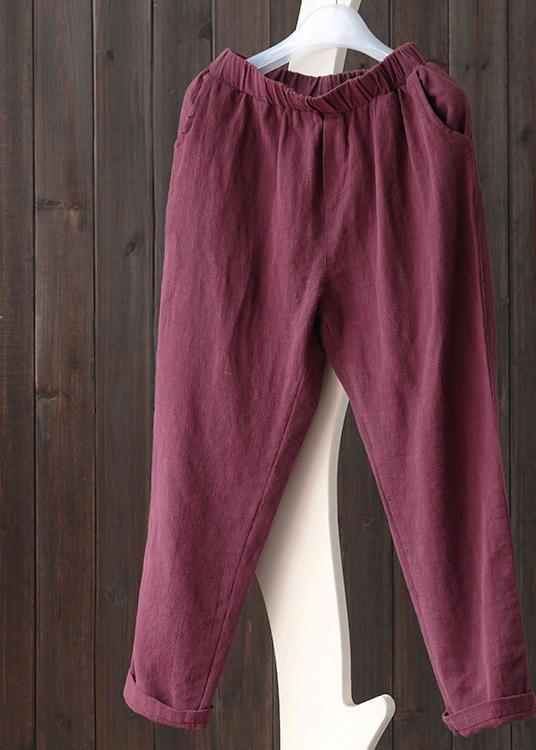 French Black Elastic Waist Linen Spring Pants - Omychic