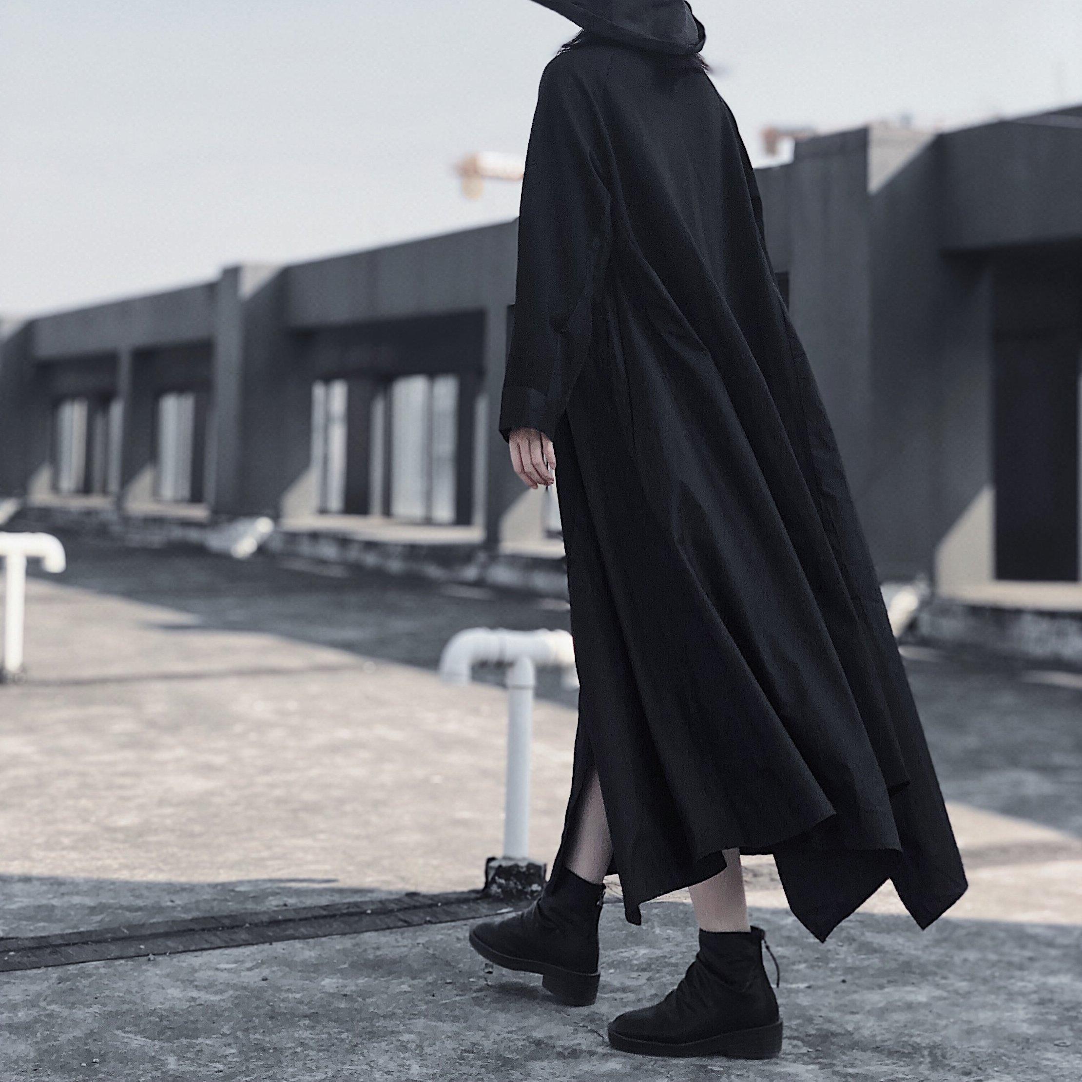 French Black Tunics O Neck Asymmetric A Line Spring Dress - Omychic