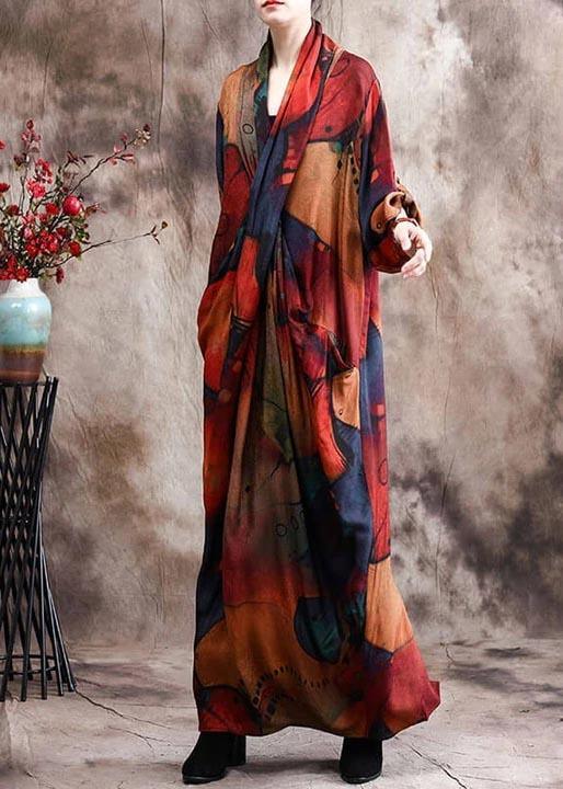 French Boutique Pocket Print Split Hem Long Dress - Omychic