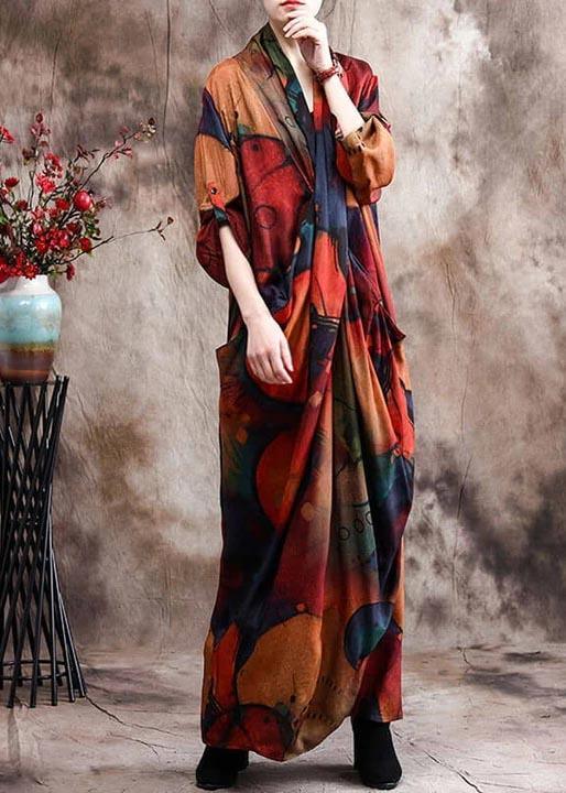 French Boutique Pocket Print Split Hem Long Dress - Omychic