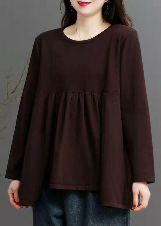 French Chocolate O-Neck asymmetrical design Fall Knit Sweater - Omychic