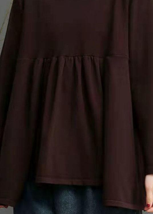 French Chocolate O-Neck asymmetrical design Fall Knit Sweater - Omychic