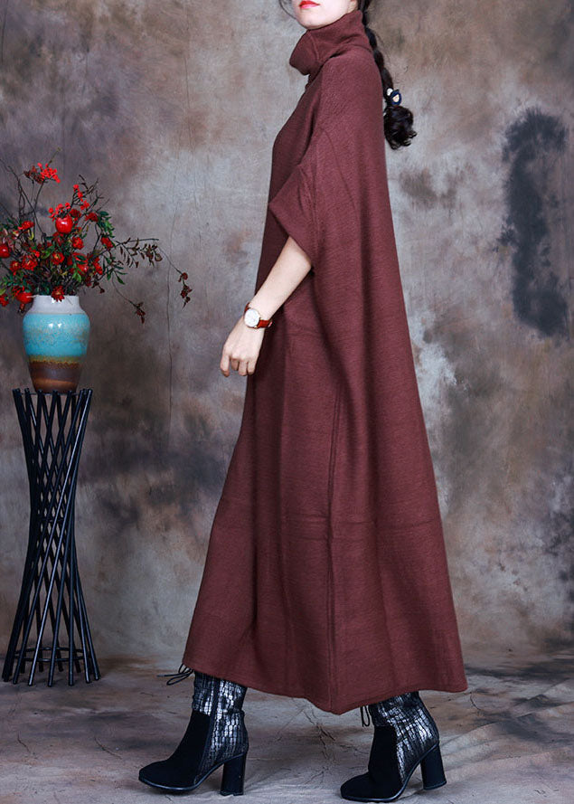 French Coffee Turtle Neck Knit Dresses Spring