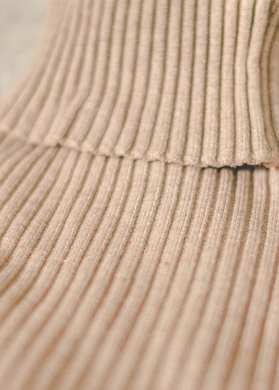 French Coffee Turtle Neck Slim Fit Thick Knit Sweater Tops Spring