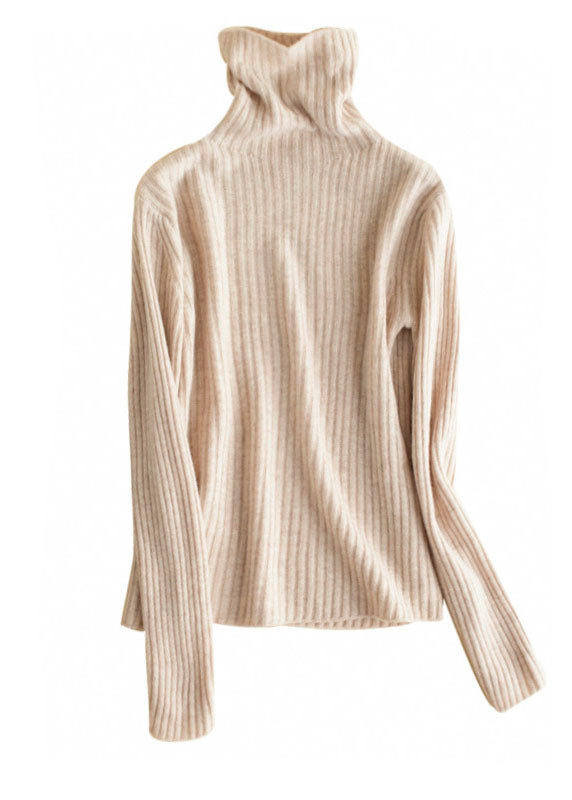 French Coffee Turtle Neck Slim Fit Thick Knit Sweater Tops Spring