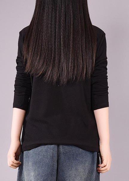 French High Neck Spring top silhouette pattern Black shirts - Omychic