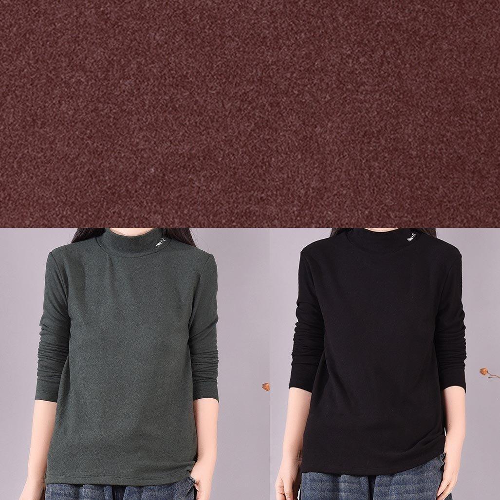 French High Neck Spring top silhouette pattern Black shirts - Omychic