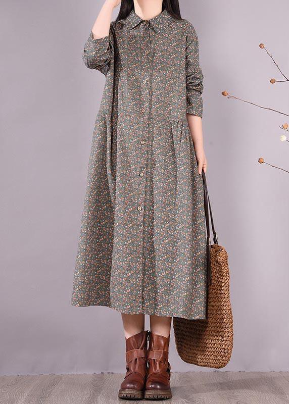 French Lapel Button Down Spring Fashion Ideas Blue Print Dress - Omychic