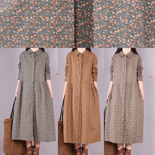 French Lapel Button Down Spring Fashion Ideas Blue Print Dress - Omychic