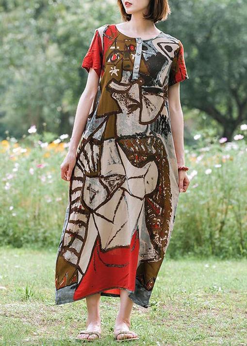 French O Neck Pockets Tunics Red Print Traveling Dress - Omychic