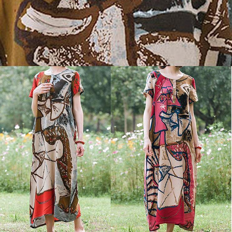 French O Neck Pockets Tunics Red Print Traveling Dress - Omychic
