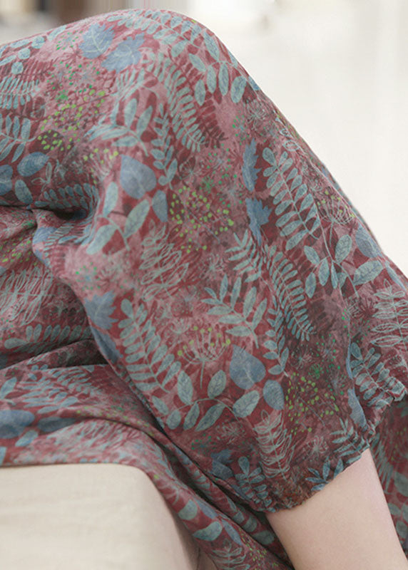 French Print Cinched Pockets Patchwork Cotton Crop Pants Summer