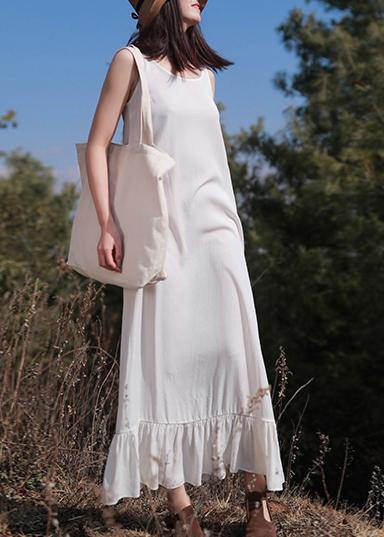 French Sleeveless Ruffles Wardrobes Tutorials White Loose Dresses - Omychic