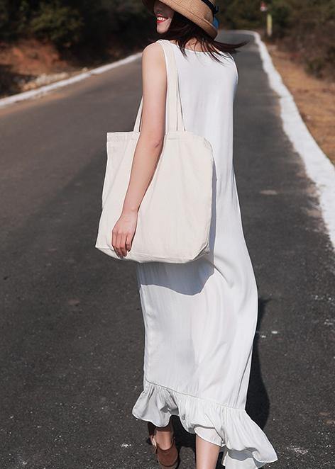 French Sleeveless Ruffles Wardrobes Tutorials White Loose Dresses - Omychic