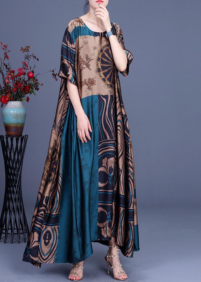 French Yellow Print Silk O-Neck Summer Long Dress - Omychic