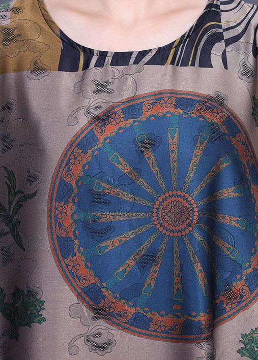 French Yellow Print Silk O-Neck Summer Long Dress - Omychic