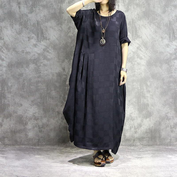 French o neck silk dresses Fabrics black Maxi Dress summer - Omychic